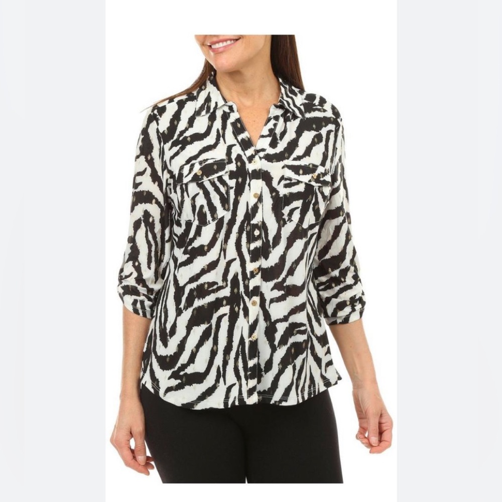 Emily Daniels Women's White and Black Top Size XXL